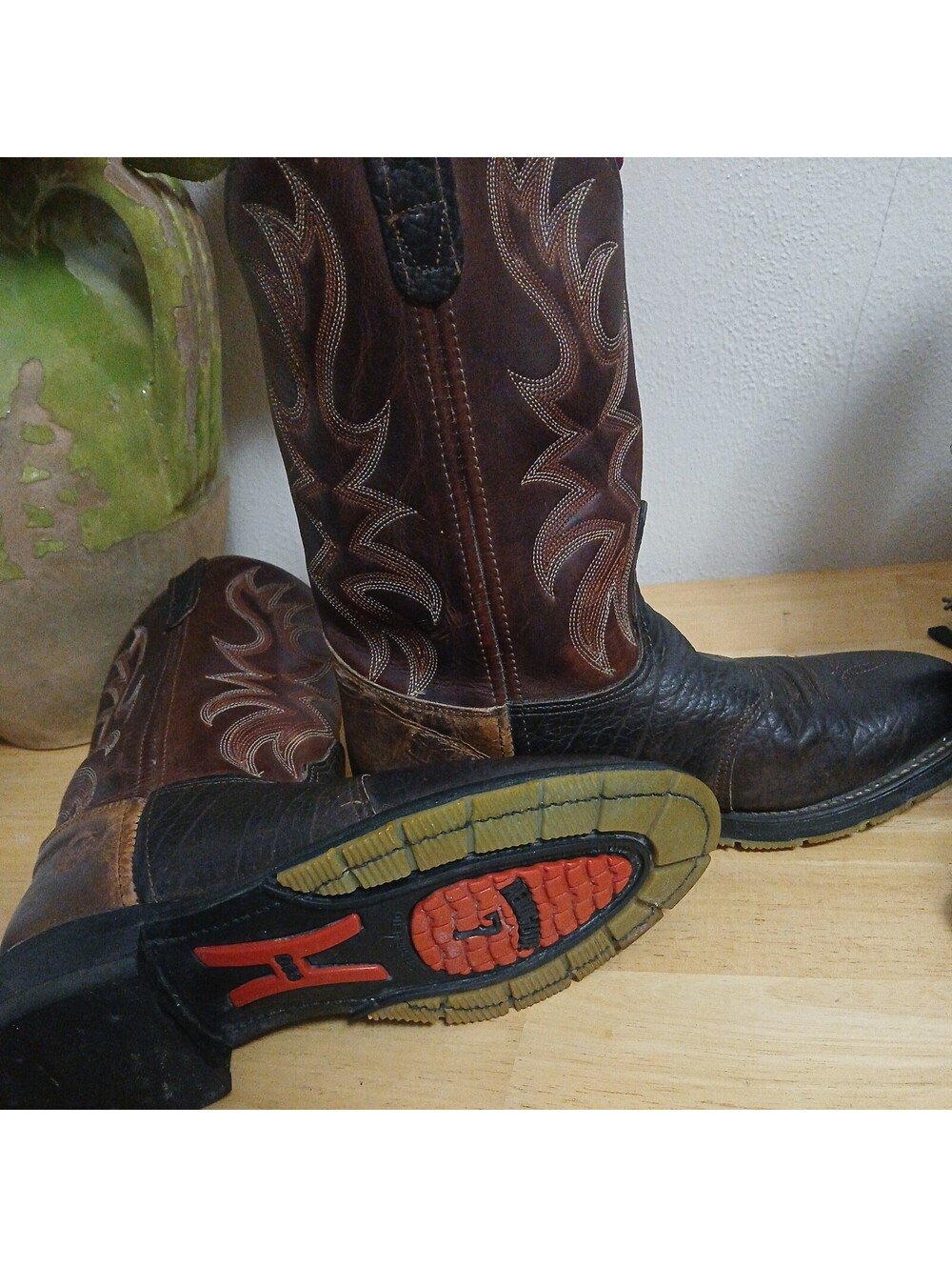 Double H Roper Mens Leather Cowboy Work Boots 8.5D 3590 13532 Brown Round Toe